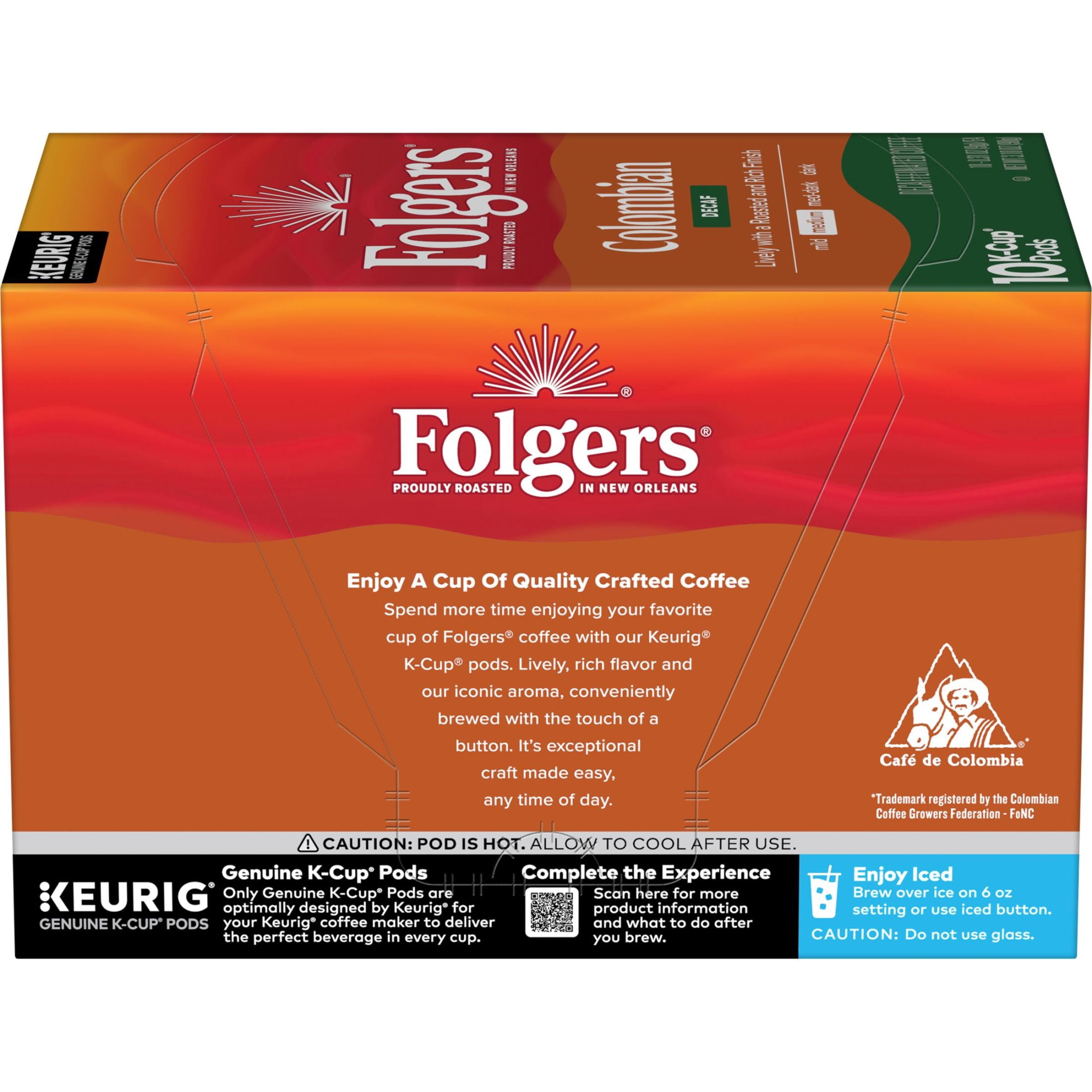 (2 pack) Folgers Colombian Decaf Coffee, Medium Roast, Keurig K Cup pods, 10 Count Box