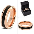 thumbnail image 5 of Charming Jewelers Tungsten Wedding Band Ring 6mm for Men Women Comfort Fit 18K Rose Gold Plated Plated Black Carbon Fiber Beveled Edge Polished Lifetime Guarantee Size 12.5, 5 of 5