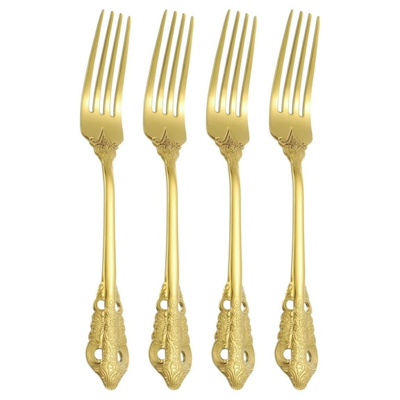 Uxcell 4 Pcs Salad Forks, 8.3 Inches Stainless Steel Dessert Forks, Mirror Polished, Dishwasher Safe, Tiny Forks for Small Desserts, Cocktails, Gold