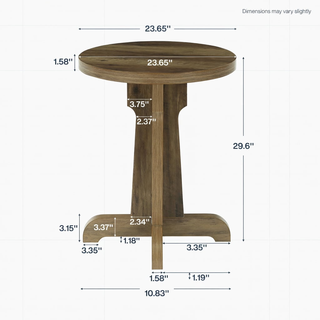 Hommoo 23.6 Inch Round Dining Table for 2, Modern Compact Wood Top Pedestal Table for Small Spaces, Apartments, Cafes & Home Kitchens, Walnut