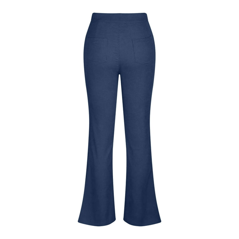 Hfyihgf Women Elegant Corduroy Flare Pants Elastic High Waist Vintage Bell  Bottom Trousers with Pockets(Orange,S)