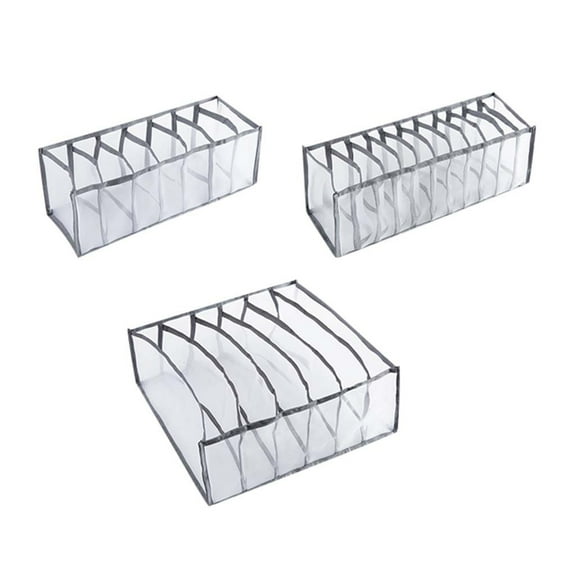 XMMSWDLA Sock Drawer Organizer Dividers, 3 Pack Sock Underwear Organizer, Dresser Drawer Organizer for Clothing, Closet Organizers and Storage Boxes for Socks, Ties, Belts, Grey