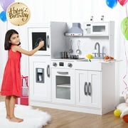 Leeten Kids Kitchen Playset White, Luxurious Wooden Chef Pretend Play Toy Set for Girls Boys, with 20pcs Cookware Accessories