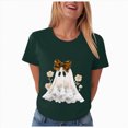 thumbnail image 4 of TOWED22 Halloween Cute Ghost Wear Bow T-Shirts for Women Graphic Short Sleeve Tees Cotton Crew Neck T Shirt Casual Tops(Dark Green,L), 4 of 8