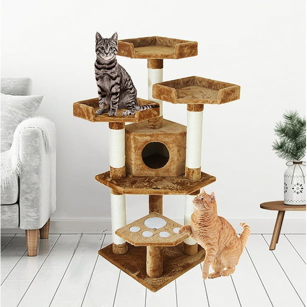 CozyCatFurniture 47" Small Cat Tree Tower with 3 Beds Kitty Tree with 5
