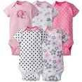 thumbnail image 2 of Gerber 5-Pack Baby and Infant Girl Elephant Onesies Brand Short Sleeve Bodysuits, 2 of 3