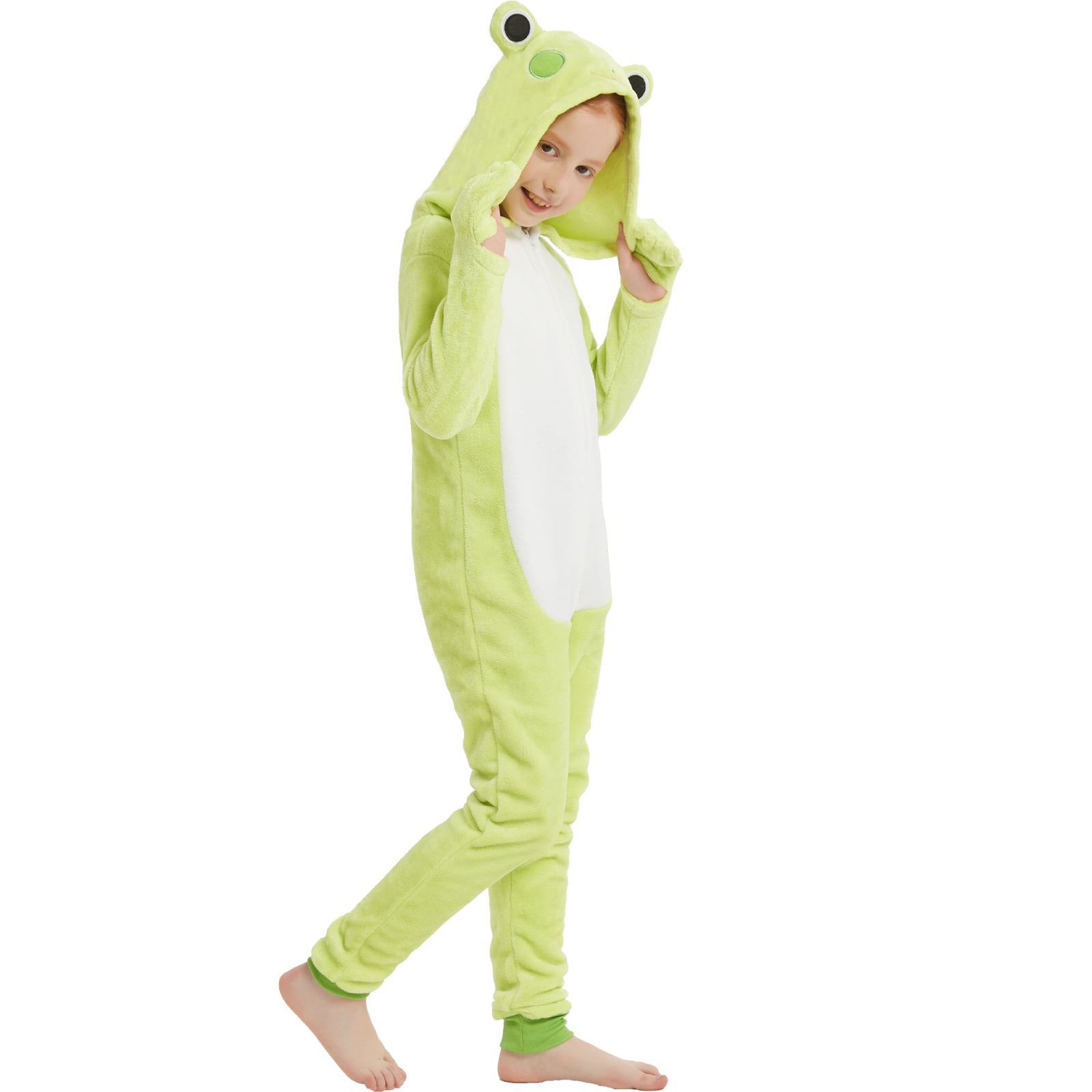 SWEETXIN Kids Frog One-Piece Pajamas Halloween Snug Plush Costume Sleepwear Christmas Gifts for Girls Boys 5T