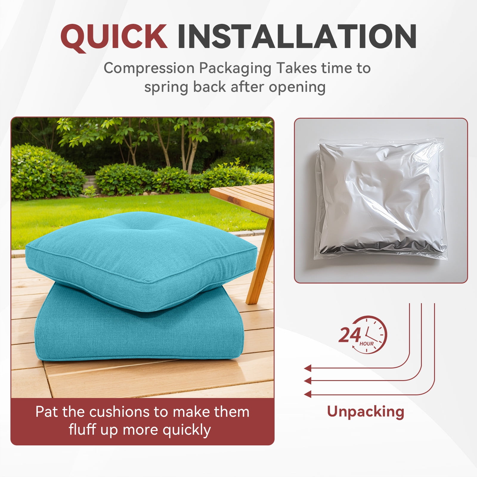 Planntonneo Outdoor Wicker Furniture Cushion Set, 25 x 22 x 4 Deep Seat Patio Chair Cushions, Lake Blue, 3 Sets