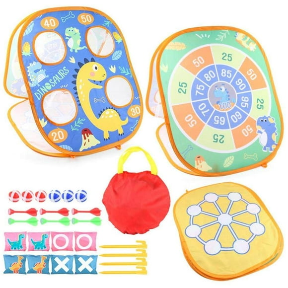 Hi,Fancy Cartoon Bean Bag Toss Games for Kids Double-Sided Foldable Cornhole Board Dartboard Game Indoor Outdoor Toy for Children Dinosaur