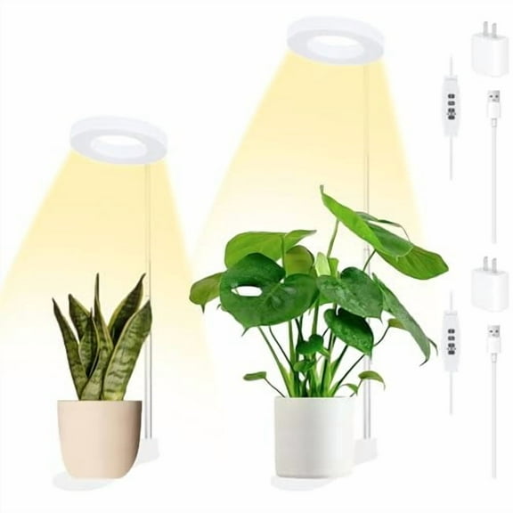 Desk Grow Light for Indoor Plants,Height Adjustable 96 LEDs Full Spectrum Plant Light with Auto On/Off Timer (4/8/12H),3 Lighting,10- Dimmable for Succulents,Small Plants (White,2 Pack)