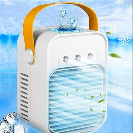 Portable Air Conditioner Fan Spray Humidification 3 in 1 Air Cooler Humidifier Purifier with 3 Speeds 7 Colors LED Light USB Mini Cooler Desktop Fan Mute Refrigeration for Home Office Bedroom