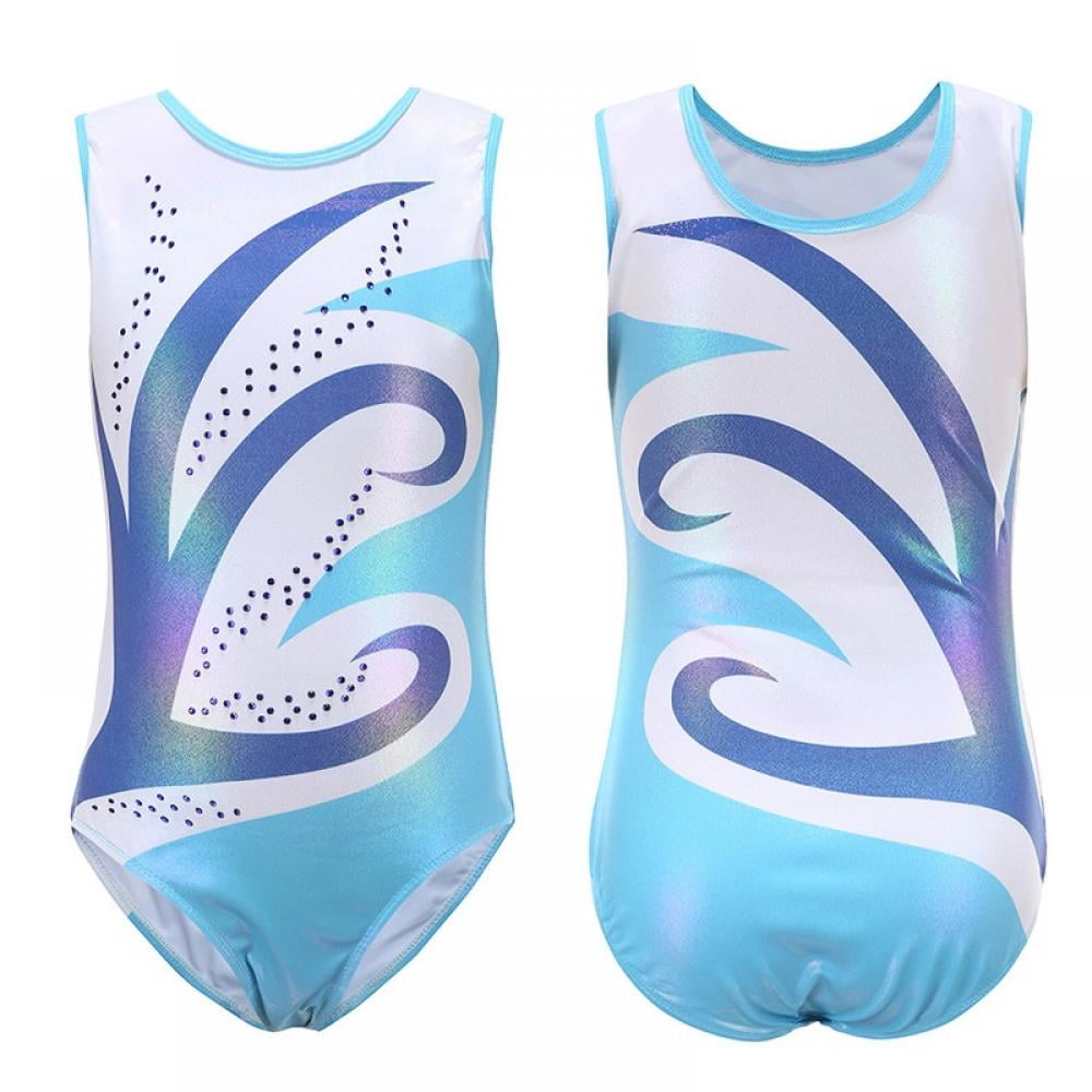 Blue Long Sleeves Gradient Gymnastics Leotard Girl Sparkle Bodysuits Ballet 