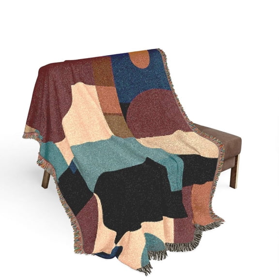 Mid-Century Abstract Geometric Multicolor Woven Blanket, 100% Cotton, Modern Home Accent
