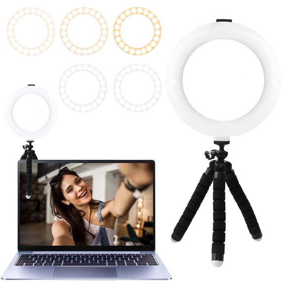 Topsome 6" Ring Light, 5 Color Modes Selfie Light for Phone, Clip on Laptop Ring Light, Conference Lighting with Desk Tripod for Laptop Computer Phone Tablet Learning Video Recording