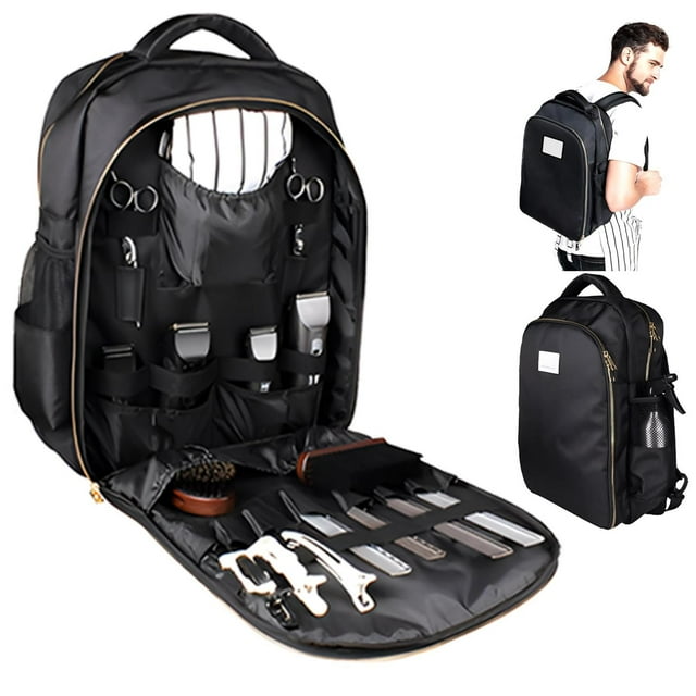 Mochila Barbero Profesional Negra Impermeable con Soporte para Espalda para Organizar Cortapelos y T