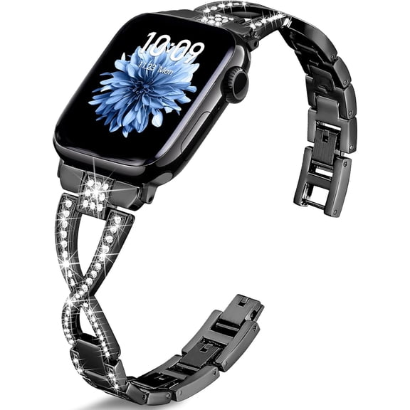 REQO Shiny Metal Bracelet Compatible with Apple Watch Band Series10 9 8 7 6 5 4 3 2 1 SE iWatch, Women Watch Band Accessories 38/40/41/42/44/45/46/49mm Wristband Gift