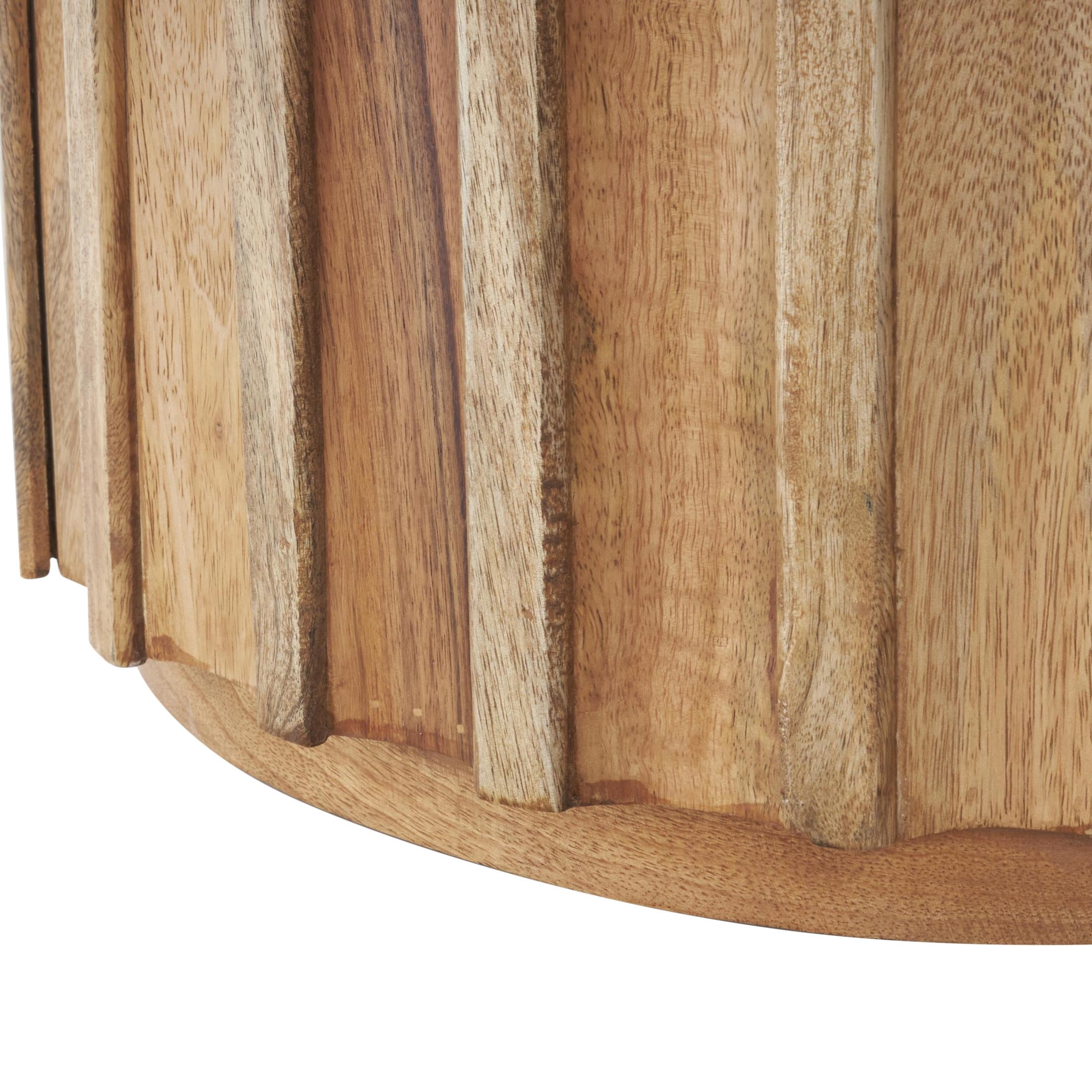 DecMode 19" x 18" Brown Mango Wood Handmade Concaved Curve Drum Accent Table with Ridges, 1-Piece