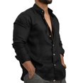 thumbnail image 2 of Men Casual Solid Long Sleeve Shirt Collar Tops Blouse Beach Button-Down T Shirts, 2 of 8