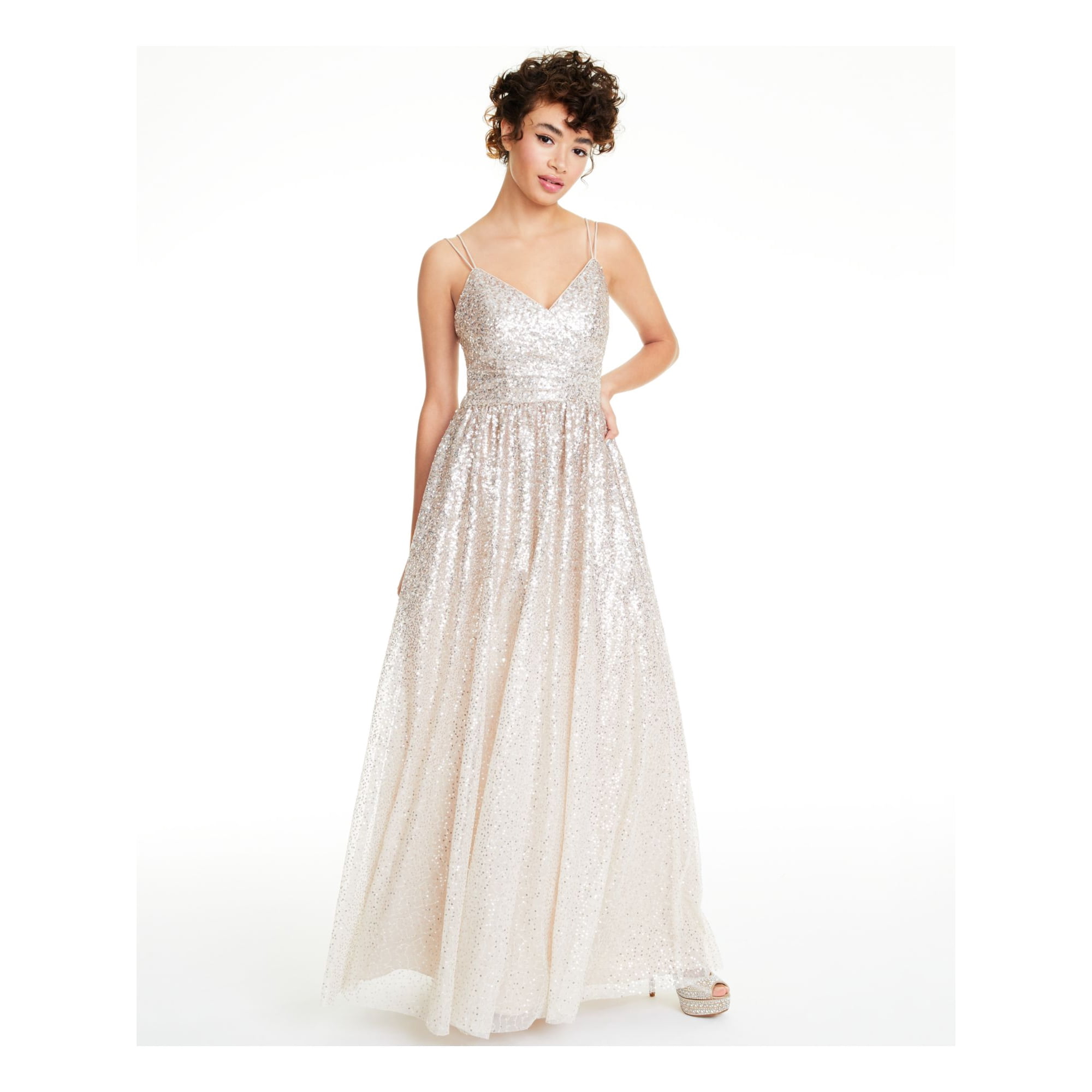 eliza j spaghetti strap fit & flare dress Eliza J Sweetheart Spaghetti Strap Pleated Gown