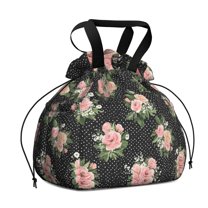 Pioneer Flower Drawstring Lunch Bag Women - Drawstring Lunch Bag Insulated for Work Office - Stain-Resistant Large Lunchbags for Women with Multi-Pockets