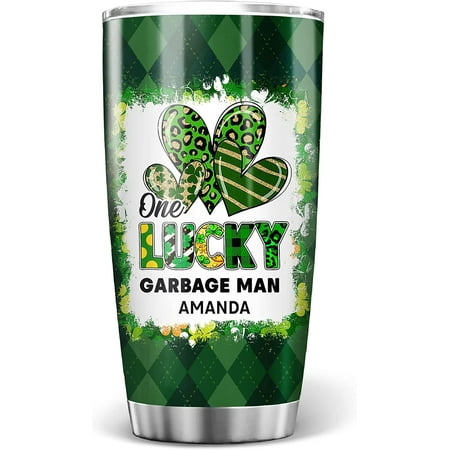

St Patricks Day Tumbler Leopard One Lucky Garbage Man Tumblers Irish Fact Coffee Mug with Lid 20oz Ireland Gifts for Women Men Christian Stainless Steel Insulated Travel Cup