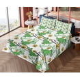 thumbnail image 4 of Ambesonne Emoji Fitted & Top Sheet Set with Sham, Shocked Faces Dinosaur Print, White Fern Green Mustard, 4 of 5