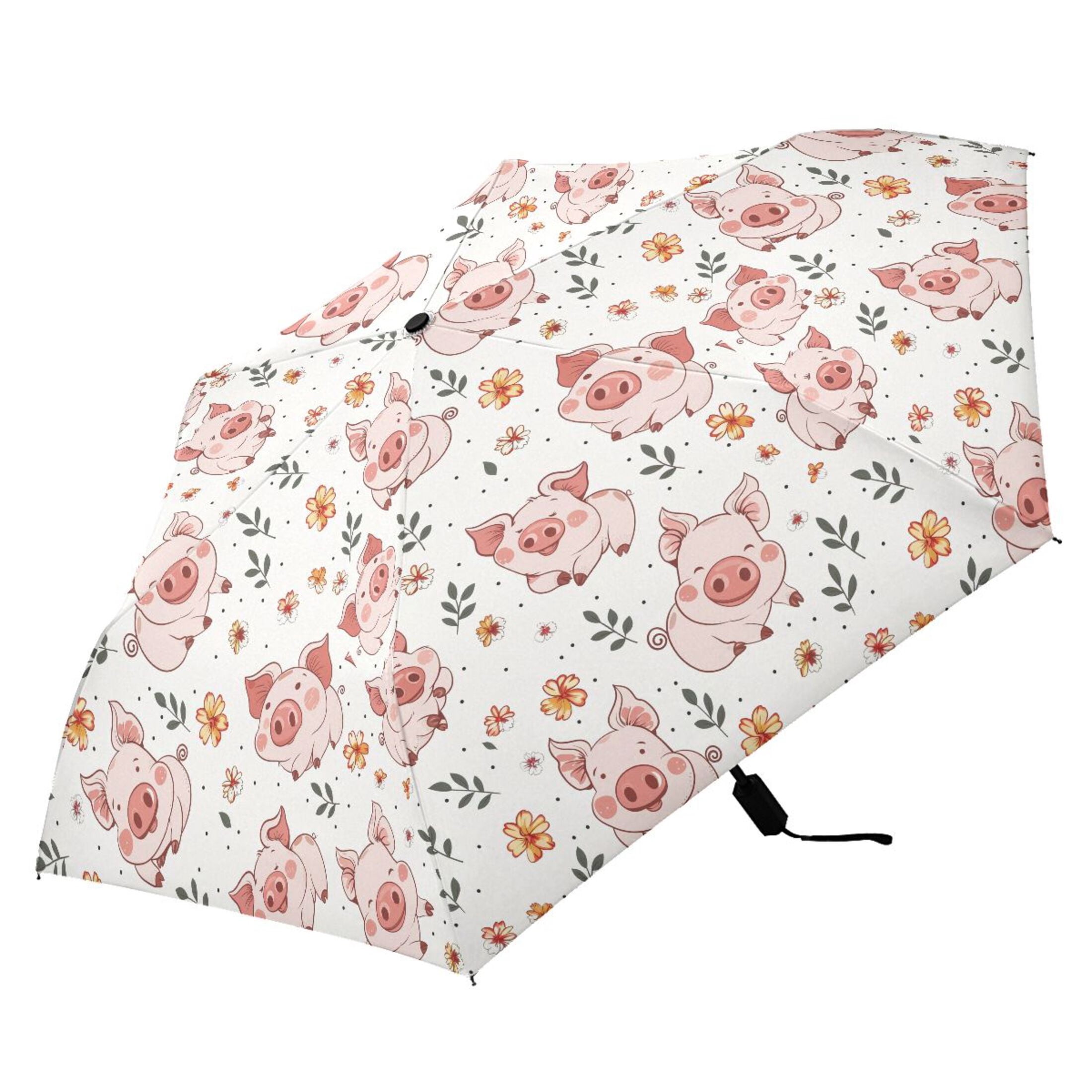Cute Pig Flower Leaf Compact Sun Umbrella Windproof Travel Umbrellas for Rain Strong Portable UV Protection