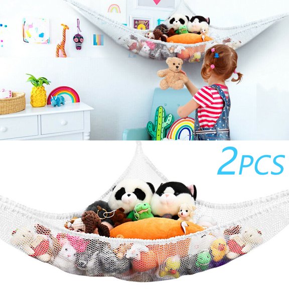 Fyeme 2 Pack Hammock Organizer for Stuffed Animals,Teddies Large Mesh Toys Holder Net Organiser with 6 Strong Hooks