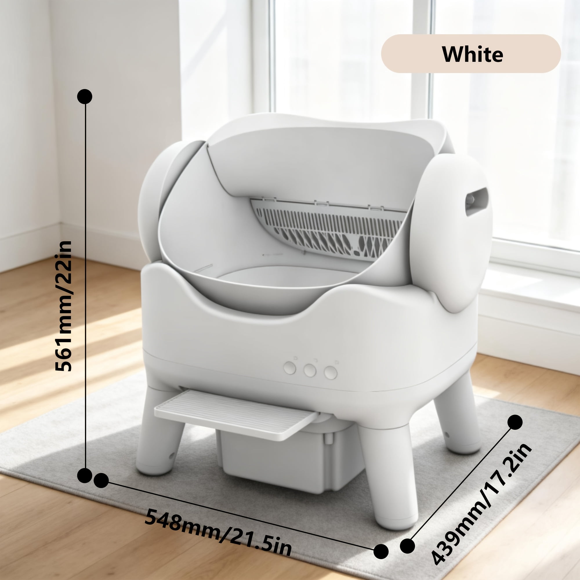 Self cleaning  Litter Box, Low Noise Automatic  Toilet, Spacious Open Design for All Cats, High Sides Anti-Splash, Odor CONTROL, 3.96gal Large Waste Drawer, Easy Clean, Battery-Free