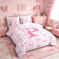 thumbnail image 2 of Meiyoeat Sweet Bow Letter P Bedding Comforter Set 7 Pieces for Girls Toddlers, Lovely Stripe Full Bedding Set, Light Pink White,Pink Reversible, 2 of 6