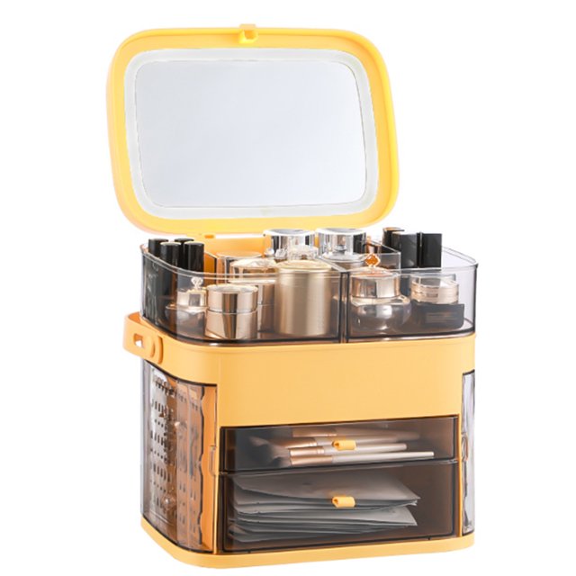 Amdohai Makeup Organizer Box with Mirror Dust Water Proof Cosmetics Storage