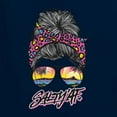 thumbnail image 2 of Messy Bun Salty AF | Cool Neon Leopard Print Bandana | Fashion Womenâ€™s Standard V-Neck Tee, Navy, 2XL, 2 of 5