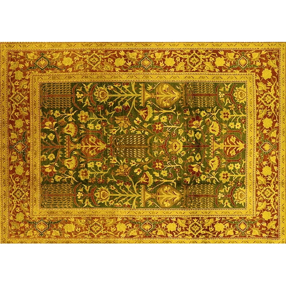 Ahgly Company Indoor Rectangle Oriental Yellow Traditional Area Rugs, 8' x 12'