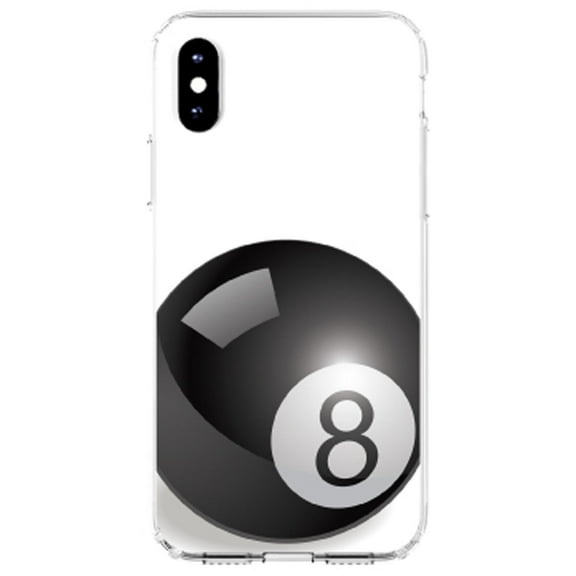 DistinctInk Clear Shockproof Hybrid Case for iPhone X / XS (5.8" Screen) - TPU Bumper, Acrylic Back, Tempered Glass Screen Protector - Black Eight Ball 8