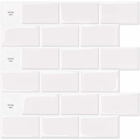 Shsling Set of 10 rooms, white metro metro sticker tiles, kitchen adhesive bathroom, 3D brick vinyl paper, 30x30cm