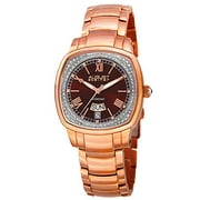 August Steiner Diamond Womens Watch - Radiant Sunburst Brown Dial with Day and Date Window with Diamond Hour Markers On Rose Gold Bracelet - AS8193