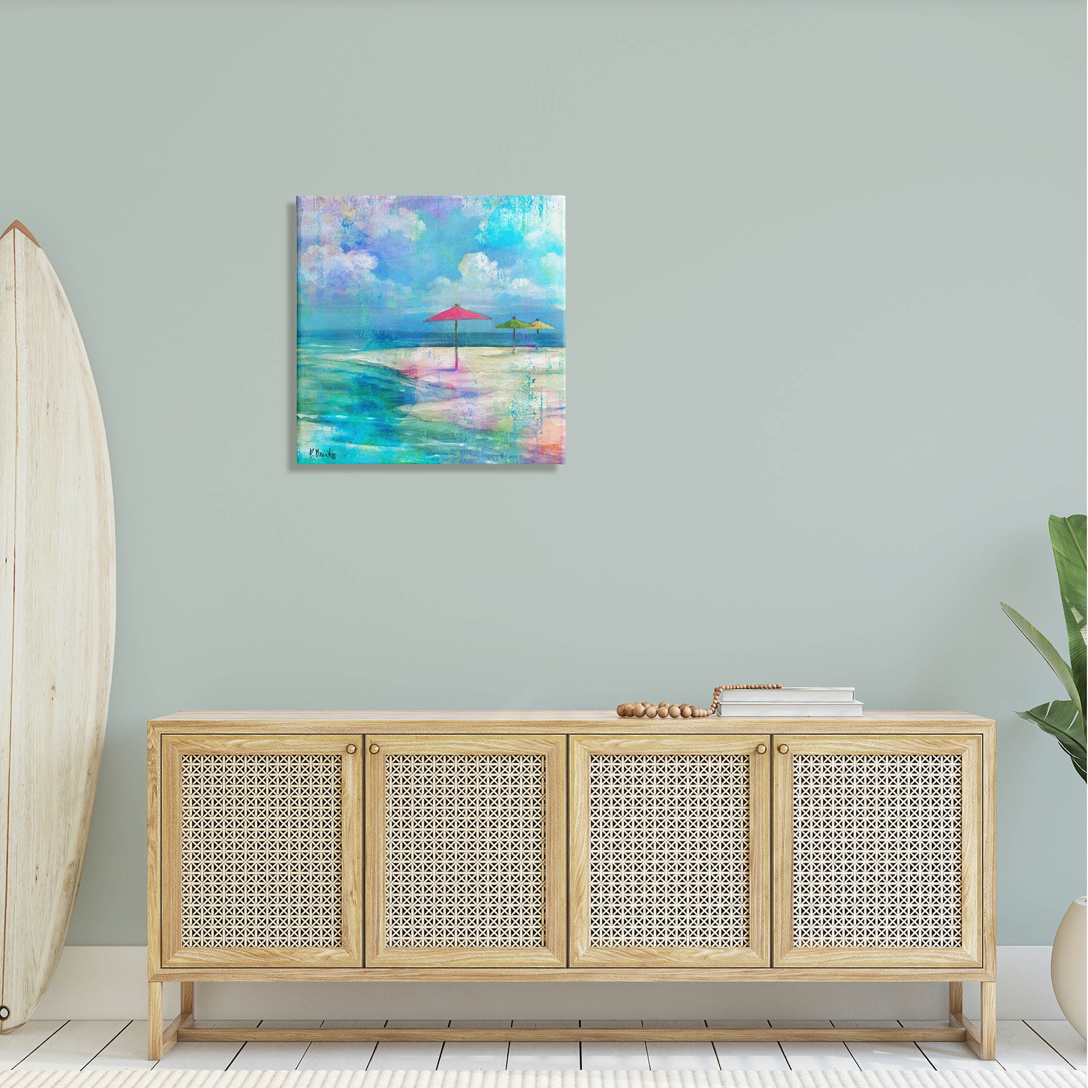 Stupell Industries Umbrella Beachscape Watercolor Mirage Painting Gallery Wrapped Canvas Print Wall Art, Design by Paul Brent