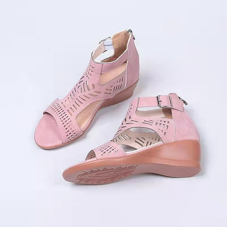 

Women Chunky Mid High Heel Sandals Open Toe T-Strap Pumps Cutout Dress Party Office Strappy Shoes Elastic Back Zipper