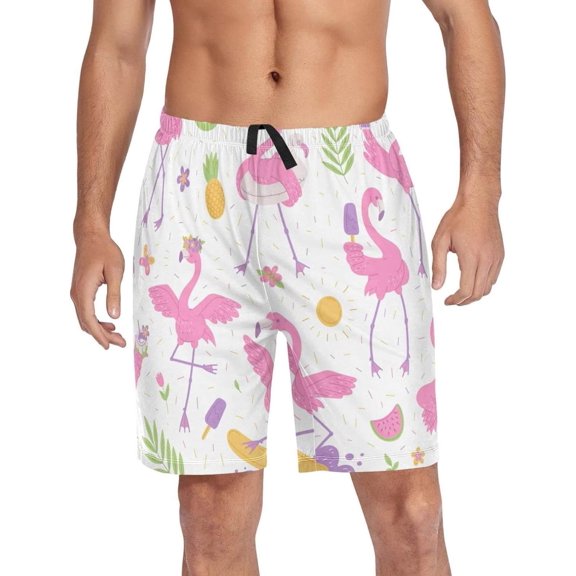 GZHJMY Flamingo Pajama Pants Short for Men, Lounge Pants Lightweight Men Pajama Bottoms with Drawstring Pockets, Christmas New Year Birthday Gifts, Large