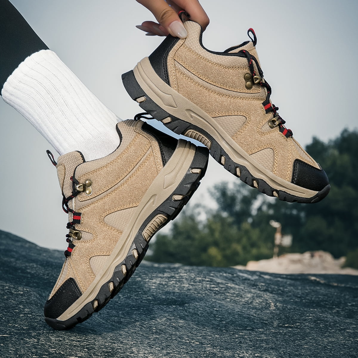 CZV Women's Outdoor Hiking Shoes, Non-Slip Comfortable Work Shoes, Breathable Lightweight Sneakers for Hiking, Camping, Fishing, Casual.Khaki