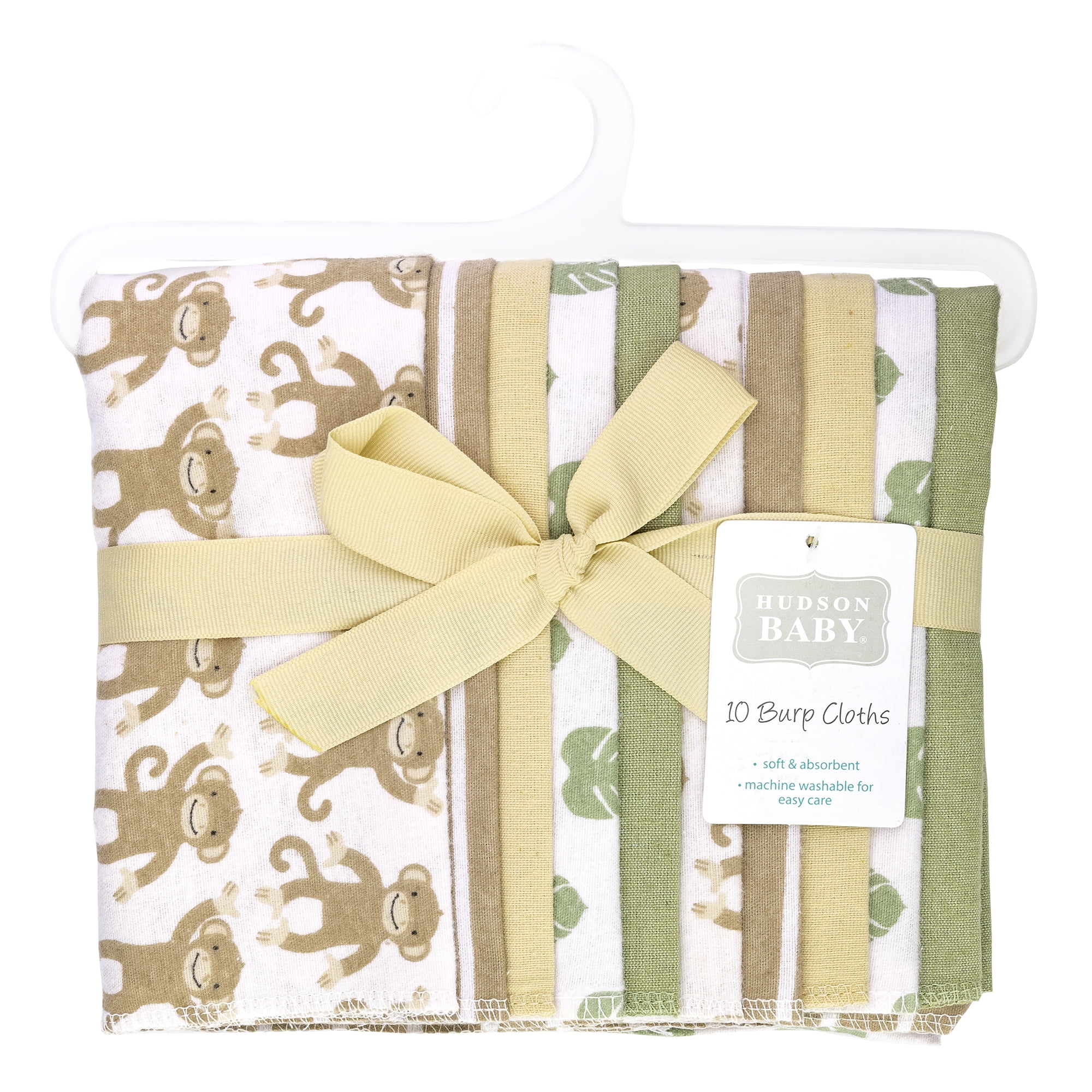 Hudson Baby Infant Boys Cotton Flannel Burp Cloths 10-Pack, Monkey, One Size