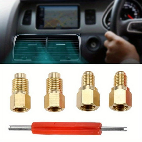 5Pcs R12 R22 to R134a Adapters, R134A Refrigerant Tank Adapter Kit with Valve Core Remover, 1/4" Male to 1/2" Female, 1/4’’ SAE Female X 1/2’’ Male Refrigerant Tank Adapters