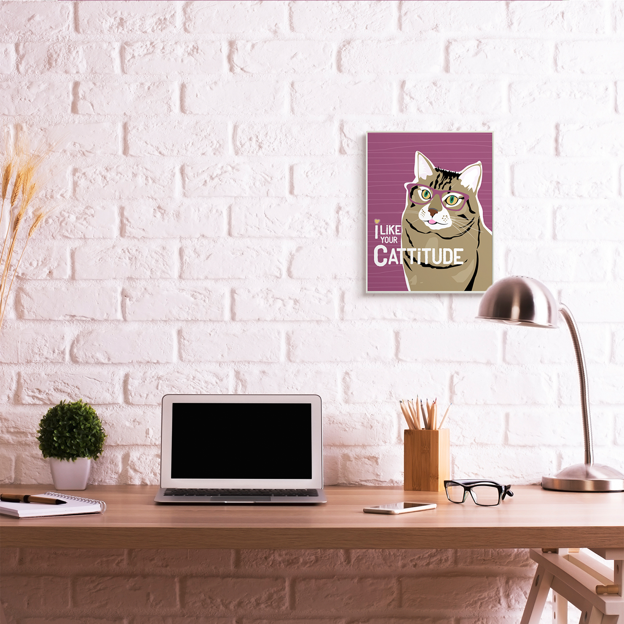 Stupell Industries Like Your Cattitude Phrase Cat With Glasses Pet Wall Plaque, 13 x 19, Design by Ginger Oliphant