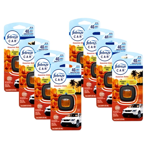 Febreze Car Vent Clip Air Freshener Hawaiian Aloha Scent Odor Eliminator 2 mL (Pack of 8)