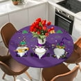 thumbnail image 2 of Mardi Gras Round Fitted Table Cover Carnival Gnome Mask Deep Purple Theme Waterproof Table Cloth with Elastic Edge Wipeable Tablecloth for Picnic Camping Party Fits 55"-60" Diameter, 2 of 8