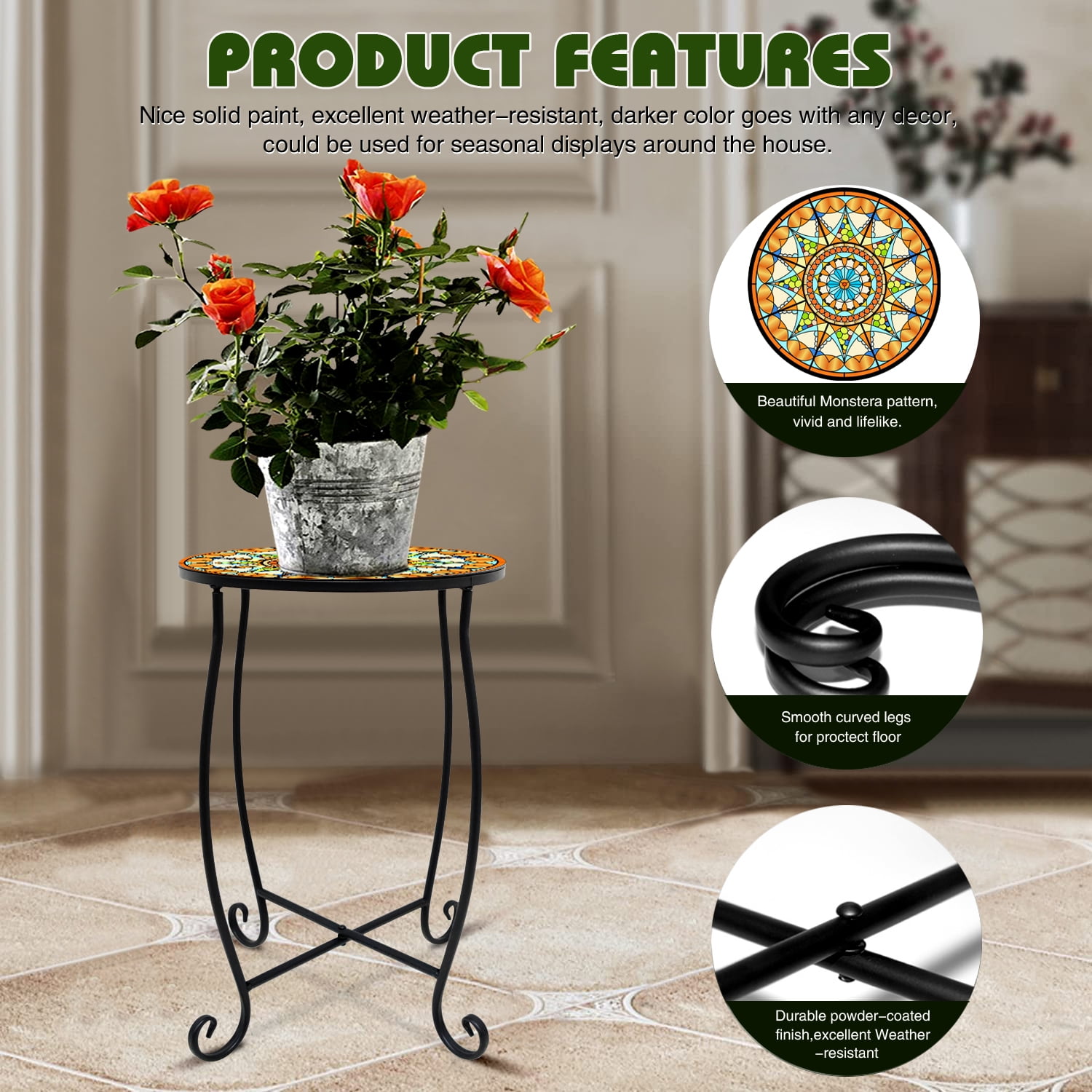 Haibin 2 Pack Outdoor Side Table, 15 inch High Small Patio Outdoor Table Indoor Folding Round End Table with Plant Stand for Bistro Balcony Garden