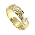 thumbnail image 2 of 14K yellow gold hand engraved Hawaiian plumeria scroll band ring cut out 6mm size 2, 2 of 4
