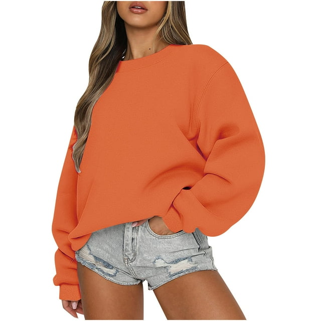 EGNMCR Chandail pour Femmes d'Hiver Coupe Ample Décontracté à Manches Longues Mode Col Ras du Cou Chandails Surdimensionnés Chandail à Enfiler pour Femmes