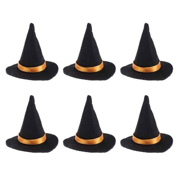 6 PCS Mini Felt Witch Hats for Crafts and Decor - Small Witch Hat Ornaments with Colorful Bands for Halloween DIY Projects, Dolls, Cupcake Toppers, Wine Bottle Caps, Party Favors, Fall Home Accents