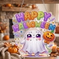 thumbnail image 5 of Lilixerw Halloween Diamond Art Hanging Ornament Decoration, Happy Halloween Letter Ghost Pattern Wall Hanging Sign with Chain, for Door, Porch and Wall Display, 8 inch, 5 of 5